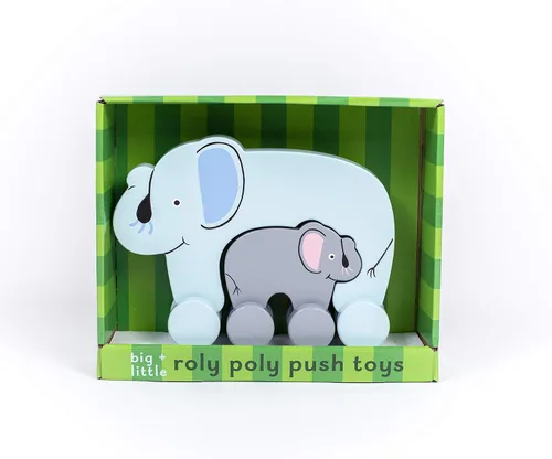 Vista 4 de Jack Rabbit Creations Juguete de empuje de madera para mamá y bebé elefante