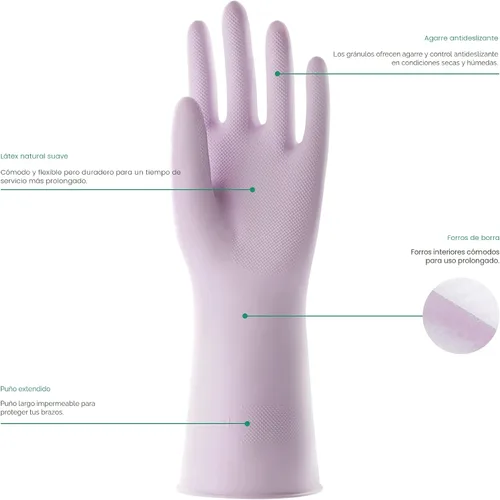 Vista 2 de COOLJOB 3 pares de guantes coloridos para el hogar con forro de algodón y agarre antideslizante, resistentes al agua, guantes de goma reutilizables