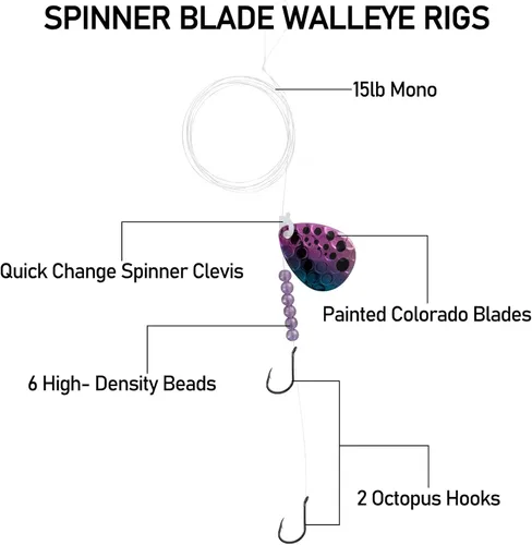 Vista 3 de Dr. Fish 10 Pack Walleye Rigs Kit, 47 Inches, 15LB Mono Crawler Harness Walleye Float Rig Colorado Spinner Octopus Hooks for Freshwater Trolling