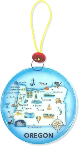 Vista 4 de Oregon State Map Adorno para árbol de Navidad - Atrapasador de luz de cristal artístico