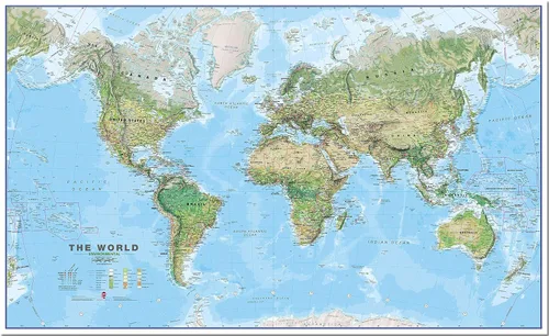 Vista 3 de Maps International Mapa de pared grande del mundo ambiental - Laminado con barras colgantes de madera - 36 x 48 Maps International - World