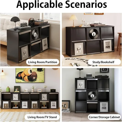 Vista 5 de Armario de almacenamiento de discos, soporte para tocadiscos, soporte para tocadiscos con capacidad para más de 200 + de fácil montaje, mesa