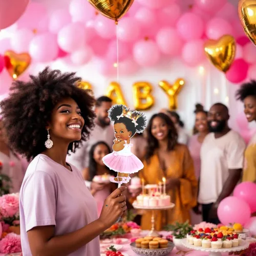Vista 2 de Centros de mesa de princesa para baby shower, decoración de mesa de 10 pulgadas, princesa afroamericana, centro de mesa de cumpleaños negro real
