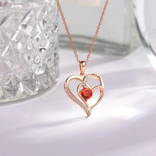 Vista 3 de Collar de corazón para mujer, oro de 18 quilates sobre plata de ley 925, collar para mujer con una piedra natal de piedras preciosas, cumpleaños