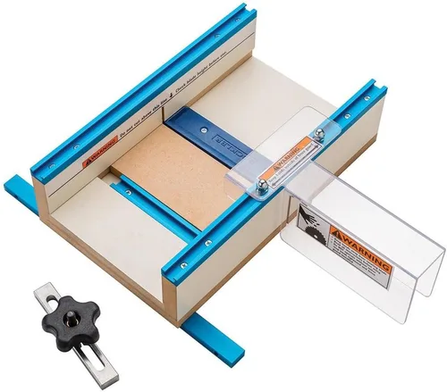 Vista 2 de Rockler Trineo de Corte Transversal para Piezas Pequeñas - Kit de Trineo para Sierra de Mesa Incluye Protector de Hoja, Tope de Riel de Inglete