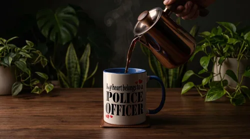 Vista 3 de 3dRose Taza de cerámica My heart belongs to a policer, azul/blanco