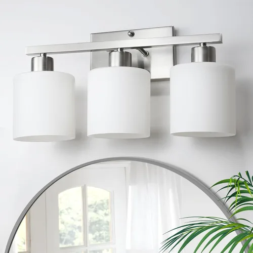 Vista 8 de CANMEIJIA - Lámparas de tocador de baño de 2 luces, níquel cepillado