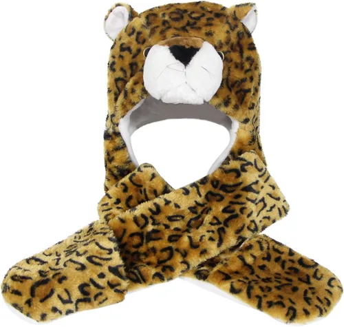 Vista 3 de Bioterti Gorro de peluche 3 en 1 con bufanda de pata larga, combo de manoplas