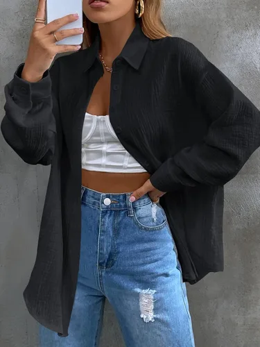 Vista 3 de MakeMeChic - Camisas de gran tamaño con botones para mujer, blusa con botones y cuello
