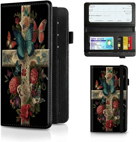 Vista 24 de Funda para chequera para hombres y mujeres, cartera de cuero RFID con ranuras para tarjetas de crédito, soporte de cheques duplicados personales