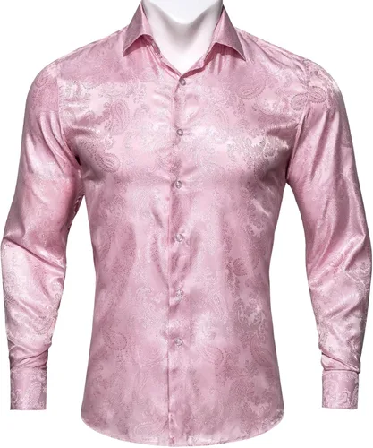 Vista 3 de Camisas de moda para hombre, camisa de vestir de manga larga con flores de cachemira de seda tejida para negocios, fiesta, diseño casual