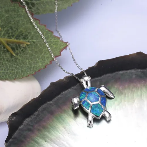 Vista 3 de VIKI LYNN Collar de tortuga marina de ópalo sintético, joyería de plata de ley 925 para mujer de 18 pulgadas, Ópalo sintético