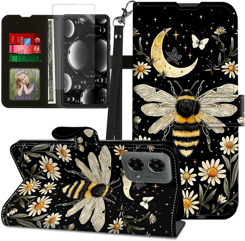 Vista 71 de Funda para Motorola Edge 2022 con protector de pantalla, soporte y tarjetero y correa para la muñeca, funda magnética para Moto Edge 2022 5G UW Lobo