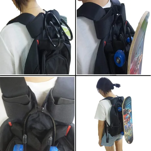 Vista 3 de Pmsanzay Gancho de cubierta, soporte profesional para monopatín, longboard y monopatín eléctrico Universalmente compatible con cualquier mochila