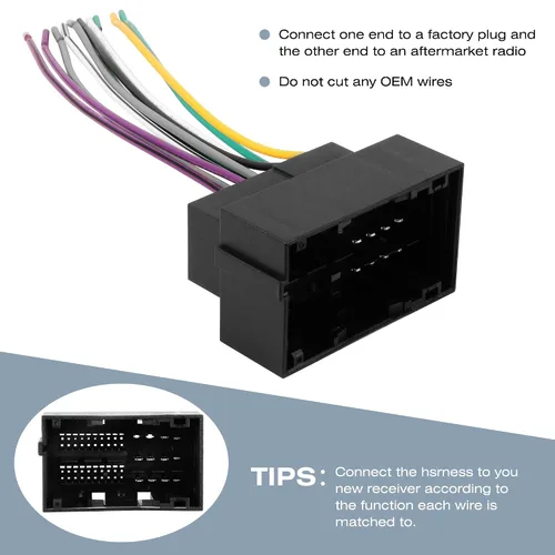 Vista 5 de Kit de arnés de cables de estéreo de coche RDBS y adaptador de antena para conectar una radio de posventa Compatible con vehículos Dodge Jeep Ram