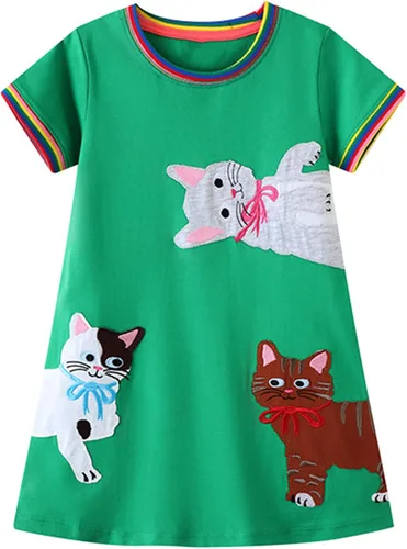 Vista 8 de Vestido para niñas pequeñas, de manga corta, casual, de algodón, básico, para jugar Conejito