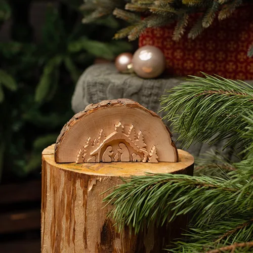 Vista 5 de Forest Decor Juego de Belén de madera, figuras religiosas decorativas, decoraciones de mesa de Navidad, decoración cristiana rústica hecha a mano