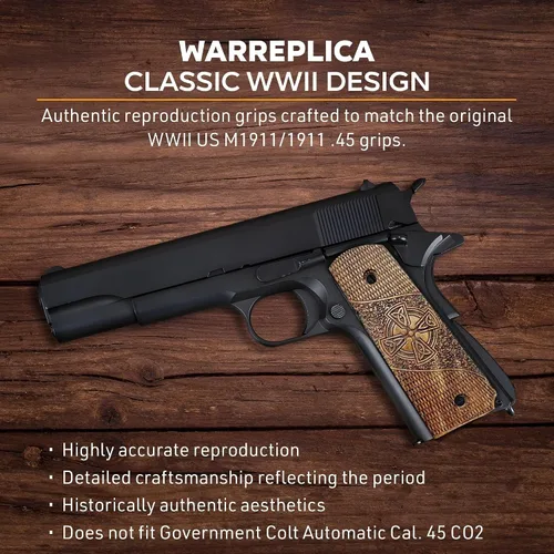 Vista 27 de WWII US M1911 / 1911 .45 Puños de madera - Reproducción