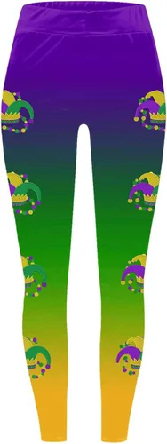 Vista 3 de Leggings de Mardi Gras para mujer, elásticos, con estampado gráfico, máscara de fantasía, para deportes, fitness, entrenamiento, yoga, pantalones