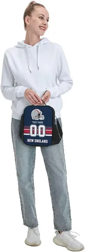 Vista 7 de Bolsa de almuerzo personalizada de Nueva Inglaterra, regalos para hombres, mujeres, fanáticos, con nombre y número personalizados, correas de hombro