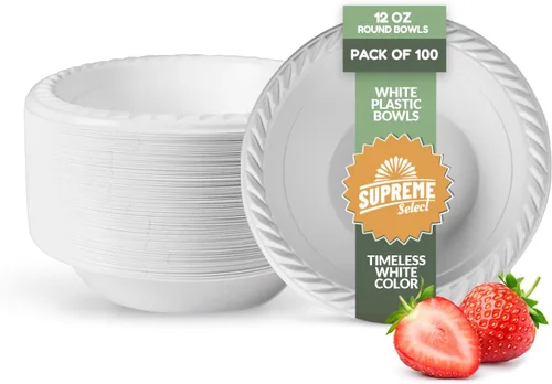 Vista 6 de Cuencos de plástico desechables blancos [Paquete de 100 5 onzas] – aptos para microondas, cuencos resistentes para sopa/ensalada/postre/helado