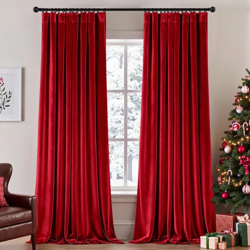 Vista 49 de ANRODUO Cortinas de terciopelo beige de 45 pulgadas de largo, opacas con aislamiento térmico insonorizado, cortinas de privacidad para oscurecer