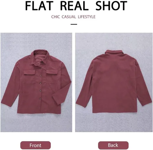 Vista 5 de ZOLUCKY Womens Shackets Jacket Plus Size Long Sleeve Button Down Shirts Blouses Tops