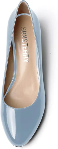 Vista 3 de SKYSTERRY Zapatos de vestir de oficina para mujer, punta redonda, carrete de patente, tacón bajo, zapatos de vestir de oficina de 1.5 pulgadas