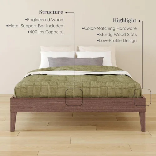 Vista 3 de Grain & Grove Cama con plataforma Bear (matrimonial), roble en relieve marrón oscuro
