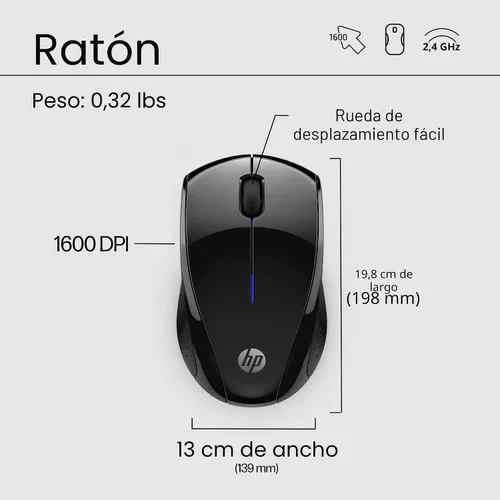Vista 8 de HP Ratón inalámbrico X3000 G3 - Negro, batería de 15 meses, empuñaduras laterales para control, apto para viajes, LED azul, potente sensor óptico