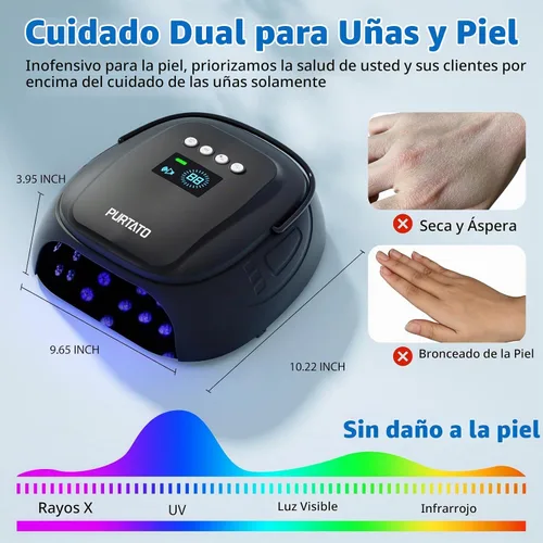 Vista 4 de Purtato Lámpara de uñas LED UV recargable inalámbrica de 126 W con gran espacio, mango y reposapiés, secador de uñas de gel de curado rápido con 4