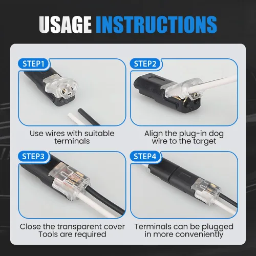 Vista 2 de Conector enchufable de doble cable, conectores de tira de luz LED, 2 pines, nuevo conector de cable de bajo voltaje con hebilla de bloqueo