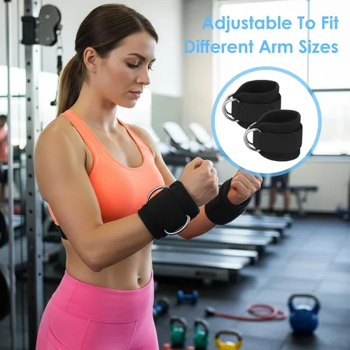 Vista 6 de 2 correas de levantamiento de pesas con anillo D, muñequeras ajustables para gimnasio, soporte de muñeca acolchado, accesorios para máquina