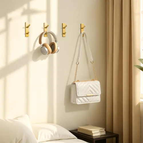 Vista 4 de susswiff Ganchos de Pared Dorados para Abrigo y Toalla: Colgador Adhesivo para Puerta de 5.9 kg, Paquete de 4