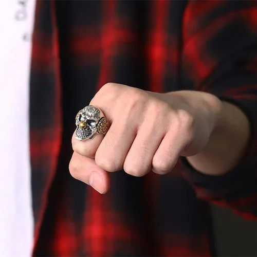 Vista 7 de Anillo de calavera gótica para hombre, punk demonio cráneo payaso payaso Rock Joker payaso cráneo Halloween anillo para niños