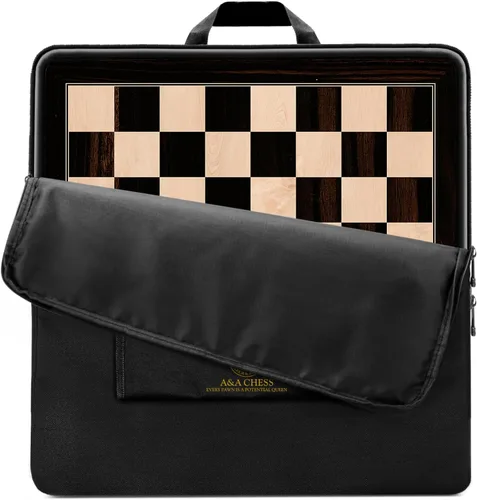 Vista 22 de A&A Tablero de ajedrez profesional de madera de 17.25 pulgadas con bolsa de almacenamiento, madera de ébano e incrustaciones de arce, cuadrados