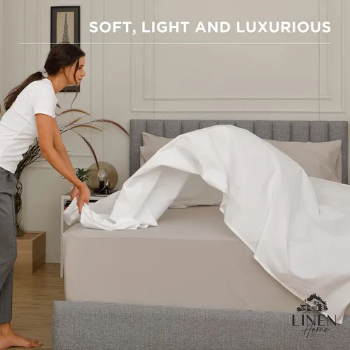 Vista 7 de Sábanas de 100% algodón percal, tamaño individual, 1 sábana encimera, ropa de cama fresca, resistente y transpirable, celeste