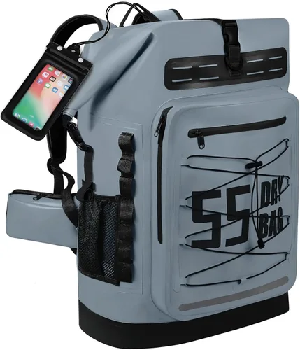 Vista 96 de MORXPLOR Bolsa seca impermeable, 5L/10L/20L/30L/40L/55L Mochila seca con funda impermeable para teléfono para natación, kayak