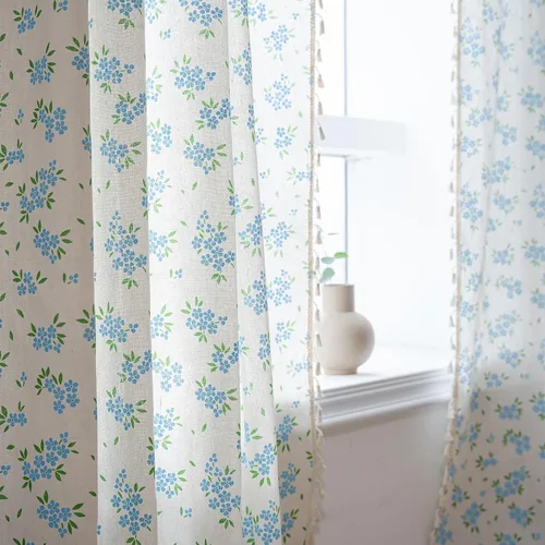 Vista 4 de ENJOYBRIDAL - Cortinas azules florales de 63 pulgadas, juego de 2 paneles, cortinas semi transparentes, cortinas cortas para sala de estar, bolsillo