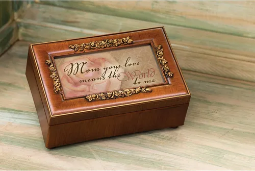 Vista 5 de Caja musical de madera acabada, para joyas, con diseño de rosas y leyenda "Mom Your Love", Polycast, 4 x 6