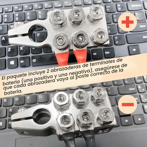 Vista 5 de Conector de terminal de poste de batería 6x1/0 AWG calibre 0 de 12 vías, reemplazo de abrazaderas de terminal de batería para poste superior cónico