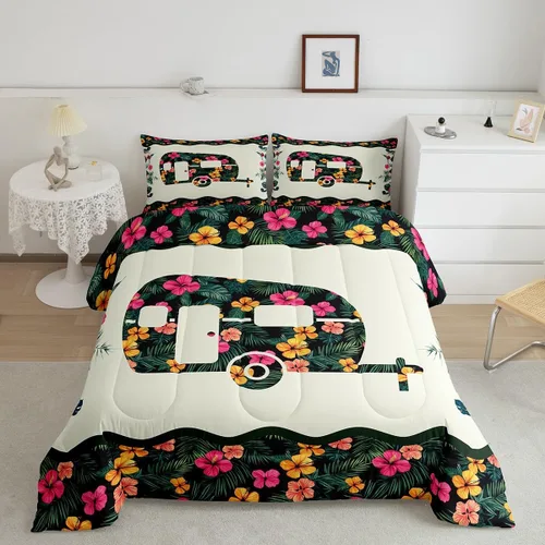 Vista 33 de Erosebridal Juego de edredón de cabaña de cabaña, juego de ropa de cama individual para niños, edredón de campamento con temática de campamento
