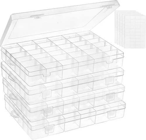 Vista 9 de Caja Organizadora de Plástico Transparente de 36 Cuadrículas con Divisores de Compartimentos Ajustables, Caja de Colección de Rocas para Cuentas
