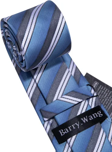 Vista 344 de Barry.Wang Juego de corbatas para hombre, corbata de seda a rayas, tejido a cuadros, gemelos formales, negocios, boda
