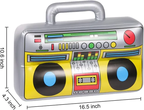 Vista 3 de 6 piezas inflables Boombox – Suministros de fiesta de los años 80 y 90 decoraciones inflables Boom – raperos Hip Hop B-niños accesorios de disfraz