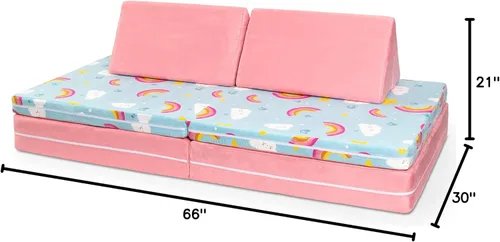 Vista 8 de Jaxx Playscape - Imaginativo juego de muebles modulares/sofá - Patrones divertidos para niños (arco iris/rosa)