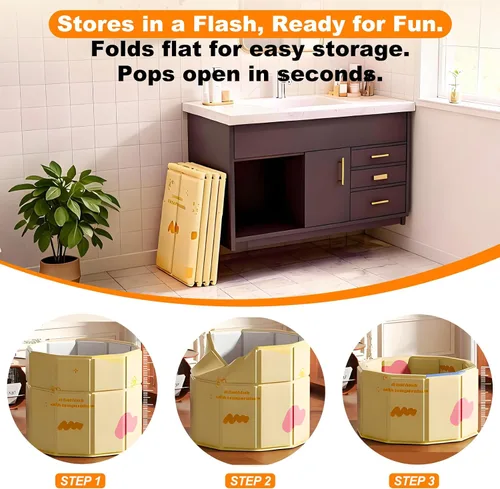 Vista 3 de Bañera portátil para niños de 27.5 x 31.5 pulgadas, plegable, sin instalación, bañera de hielo para cabina de ducha, baño caliente, bañera de pie