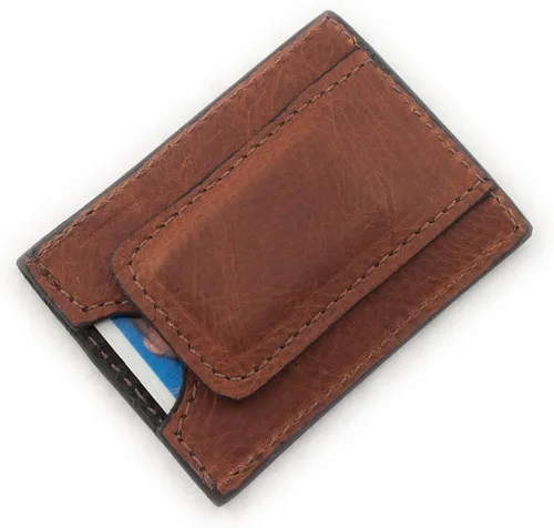 Vista 3 de Brown genuino cuero de vaca magnético dinero clip 3 tarjeta cartera USA hecho a mano, Marrón