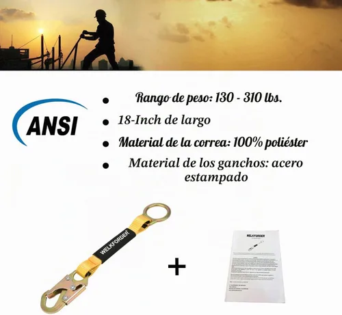 Vista 5 de Extensor de anillo en D de 18 pulgadas con protección contra caídas con conector de gancho a presión y anillo "O" cumple con ANSI
