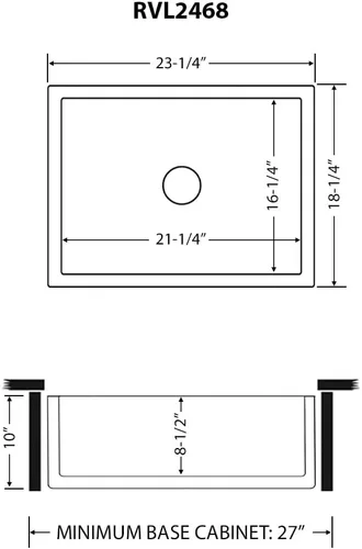 Vista 7 de Ruvati 23 x 18 pulgadas Fregadero de Cocina de Arcilla Refractaria, Modelo Farmhouse con Delantal Delantero, de Una Cubeta - Blanco - RVL2468WH